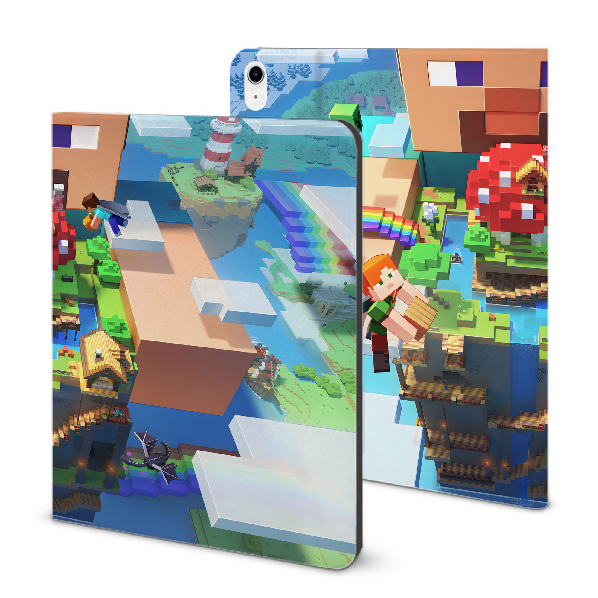 （画像用） マインクラフト ブロックの世界 Minecraft MC Block world IPad ケース ブック型 PUレザー TPU 耐衝撃 軽量 薄型 ペン収納なし 全面保護 IPad 各モデル対応